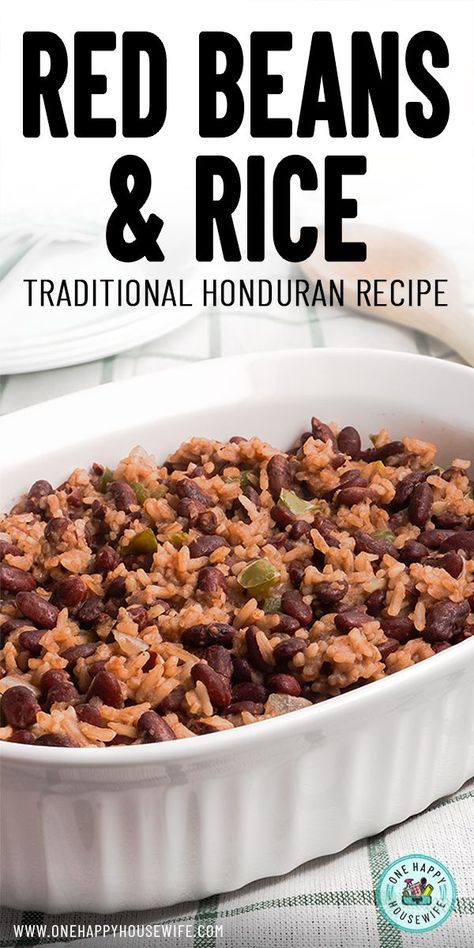 Honduran Red Beans and Rice or Casamiento is a delicious dish that can be enjoyed as a side or a main meal alike. Flavorful Honduran Red Beans are "married" with rice in this flavorful and traditional Honduran meal. #honduras #recipe #redbeansandrice #casamiento via @onehappyhousewife Honduran Rice And Beans, Casamiento Recipe, Caribbean Dinner Recipes, Honduran Rice, Honduras Recipes, Honduran Food, Missions Conference, Honduras Food, Honduran Recipes