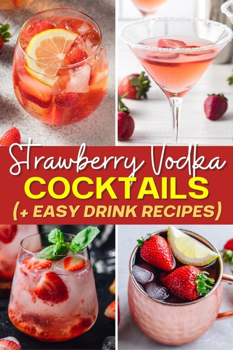 If you like sweet, fruity drinks, let me introduce you to your new besties! These strawberry vodka cocktails are bright, dreamy, and a cinch to whip up. Drinks With Strawberry Vodka, Smirnoff Strawberry Vodka Drinks, Strawberry Schnapps Drinks, Vodka Cocktails Fruity, Fruit Vodka Drinks, Vodka Strawberry Cocktail, Strawberry Shortcake Alcoholic Drink, Strawberry Alcoholic Drinks, Strawberry Liquor Recipes