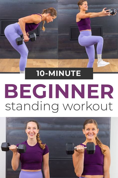 Build foundational strength and endurance with this 10-Minute Beginner Dumbbell Workout. The best strength training exercises for beginners looking to build a fitness routine at home or at a gym. This effective full body dumbbell workout is all strength training, all standing and no repeats - making it a great workout for beginners or anyone looking for a quick and simple strength session. 20 Mins Workout At Home, Home Workouts For Beginners With Weights, 10 Minute Beginner Workout, Short Strength Training Workout, Quick Strength Workout, 10 Minute Workout With Weights, Tonal Home Gym Workouts, Strength Training Guide For Women 30 Day, Basic Beginner Workout