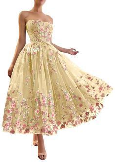 Flower Prom Dresses, Yellow Ball Gown, Lemon Candy, Tea Length Prom Dress, Long Ball Gown, Yellow Evening Dresses, Different Wedding Dresses, Flower Prom Dress, Tea Gown