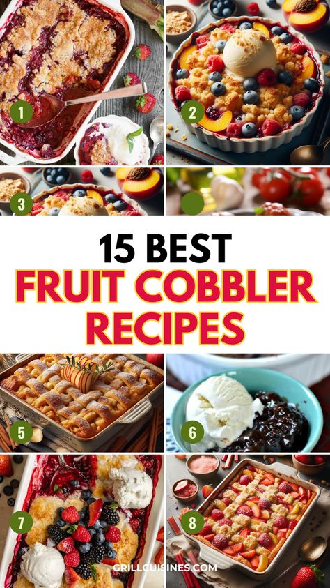 Discover the ultimate comfort in dessert with our collection of 15 classic fruit cobbler recipes! I have shared my top favorite cobbler recipes like southern peach cobbler, dutch apple cobbler, The Pioneer Woman's Blackberry Cobbler, berry cobbler, cherries cobbler, pecan pie cobbler, pumpkin cobbler, chocolate cobbler, Snickerdoodle Apple Cobbler, and many more. Savory Cobbler Recipes, Individual Berry Cobbler, Chocolate Cobbler Recipe Pioneer Woman, Christmas Cobbler Recipes, Cobblers Recipes Easy, Boysenberry Cobbler, Cobbler Flavors, Mixed Fruit Cobbler, Fruit Cobbler Recipes