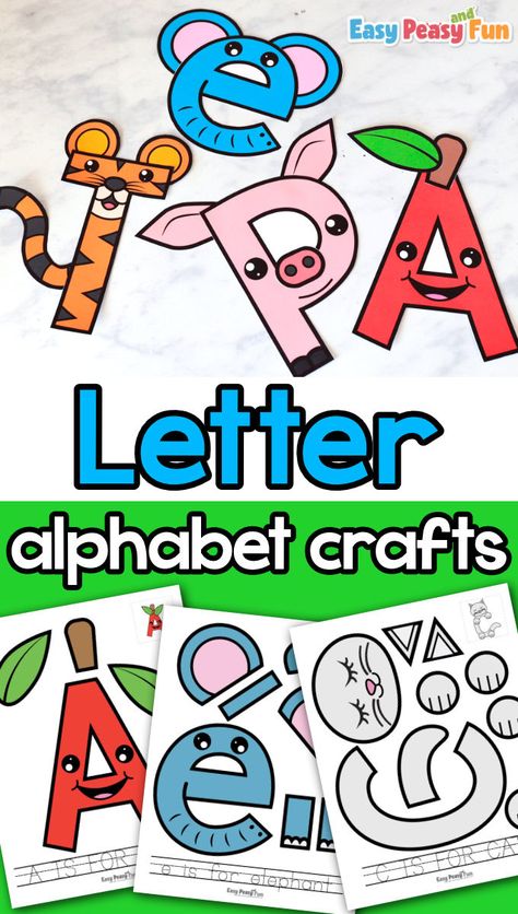 Dive into the world of letters with our charming Printable Alphabet Letter Crafts activity (uppercase and lowercase letter included), perfect for alphabet learning for kindergarten and preschool children! This unique alphabet craft for kids approach encourages letter recognition and creativity while honing fine motor skills and artistic expression. Letter T Crafts, Letter K Crafts, Letter H Activities, Letter H Crafts, Letter I Crafts, Letter S Crafts, Alphabet Activities Kindergarten, Alphabet Crafts Preschool, Abc Crafts