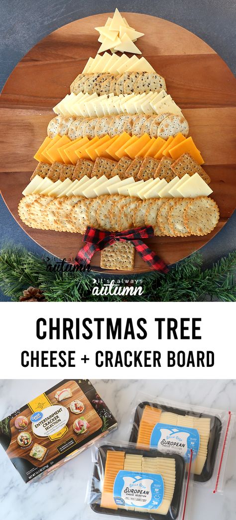 Christmas Tree Cheese Board {easy holiday appetizer} - It's Always Autumn Christmas Tree Crackers And Cheese, Cracker And Cheese Platter Ideas Christmas, Christmas Food Plater, Charterie Board Ideas, Xmas Tree Cheese Board, Christmas Appetiser Ideas, Cheese And Crackers Christmas Tree, Cheese And Cracker Christmas Tree, Cheese And Crackers Christmas