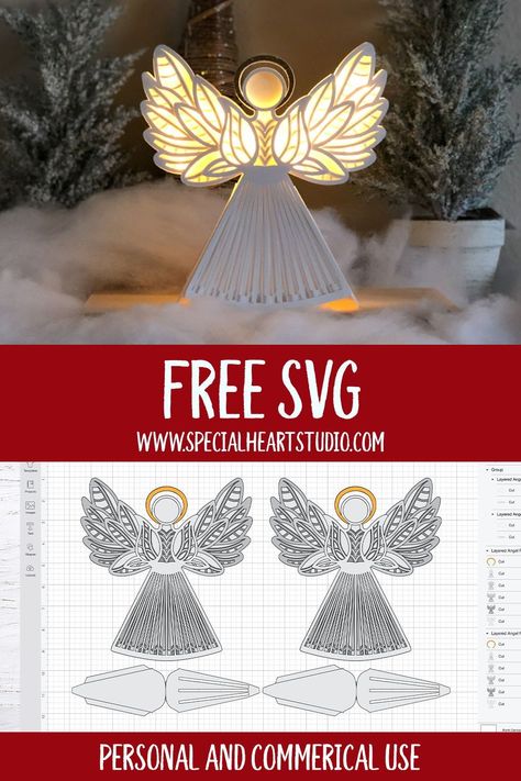 Cricut Christmas Tree Topper, Angel For Christmas Tree, Christas Cricut, Angel On Christmas Tree, 3d Paper Christmas Decorations, Cricut Tree Topper, Christmas Layered Svg, 3d Layered Svg Free, Free Layered Christmas Svg