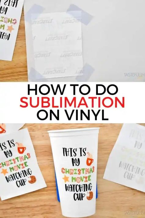 How To Use Sublimation On Vinyl - Tastefully Frugal How To Make Sublimation Stickers, How To Sublimate On Vinyl, Sublimation Stickers How To, Sublimation Printer Projects, Sublimation On Vinyl, Cricut Sublimation Printing, Sublimation Items, Cupcake Crafts, Cricut Business