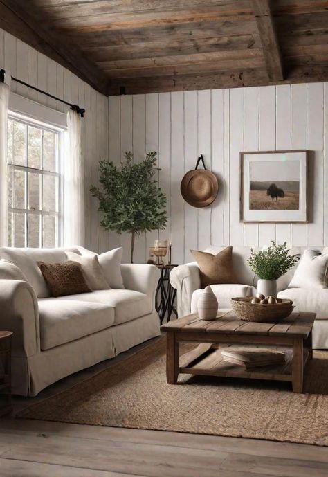 Farmhouse Vibes Aesthetic, Farmhouse Antique Living Room, Modern Farmhouse Inspiration Living Room, Simple Modern Farmhouse Living Room, Modern Farmhouse Living Room Dark Floors, Farmhouse Den Family Rooms, Cottage Lounge Room, Old Country Living Room, Cottage Feel Living Room