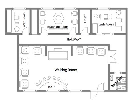 Esthetics Spa Floor Plan, Small Spa Floor Plan, Salon Suite Layout Ideas Floor Plans, Salon Spa Floor Plan Design Layouts, Facial Room Layout Plan, Salon Suites Layout Ideas Floor Plans, Esthetician Floor Plan, Med Spa Layout Design Floor Plans, Small Spa Layout Design Floor Plans