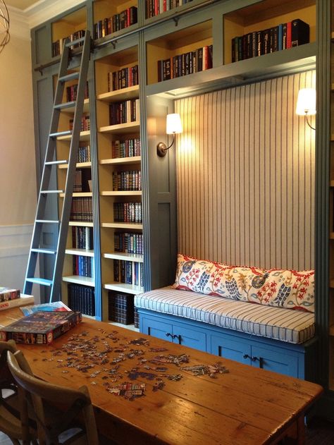 Friday Favorite: Library Bookcases with Ladders Home Library Design Ideas, Bookcase Ladder, Home Library Rooms, Library Bookcase, Nook Ideas, Library Room, Library Wall, Home Library Design, Home Libraries