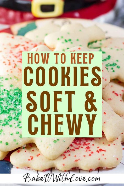 How to keep cookies soft: the ultimate guide filled with tips & tricks on how to prevent your cookies from becoming hard, stiff, or crumbly! In this guide, I cover all of the hacks on how cookies can stay fresh, whether you bake them right away or prepare them ahead of time. Keep reading on to learn how to have soft and chewy cookies every time! BakeItWithLove.Com #bakeitwithlove #cookies #baking #guide #dessert #sweets Homemade Sugar Cookie Dough, Powdered Sugar Cookies, Cookies Soft And Chewy, Baking Guide, Baking Decor, School Recipes, Cookies Soft, Buttery Shortbread Cookies, Chewy Cookies