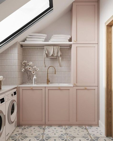 Raw Decor, Pink Laundry Rooms, Utility Rooms, Utility Room, House Rooms, Laundry Room, Tart, Home Diy, Pink