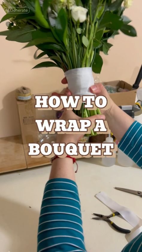 Tognoli Florist | Flower Delivery in MD | How to wrap a bouquet without glue 💐 . . #howto #howtowrap #bouquet #bridesbouquet #flowers #florist #freshflowers #whitebouquet #boda… | Instagram Homecoming Floral Bouquets, How To Wrap A Bridal Bouquet, How To Wrap A Boutonniere With Ribbon, Hand Tied Bouquet Wrapping, How To Wrap Bouquet With Ribbon, How To Make A Boutineer, Making A Bouquet Of Flowers, How To Tie Ribbon On Bouquet, Diy Flower Bouquet Wrapping