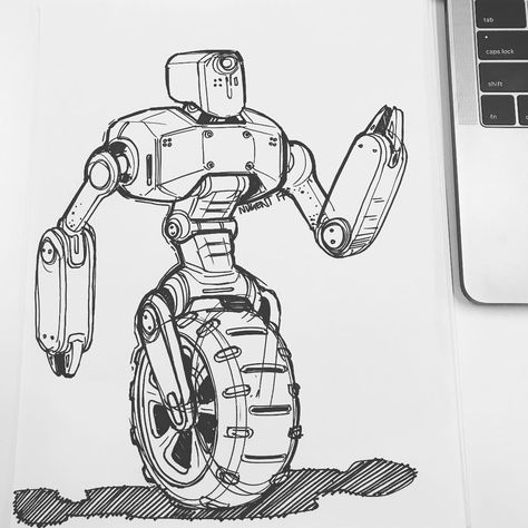 10-004 #sketchaday #phasezerodotco #inktober #inktober2017 Retro Robot Art, Draw Robot, Retro Future Fashion, Robot Drawing, Robots Artworks, Sketch Character, Robot Design Sketch, Robot Sketch, Robot Cartoon