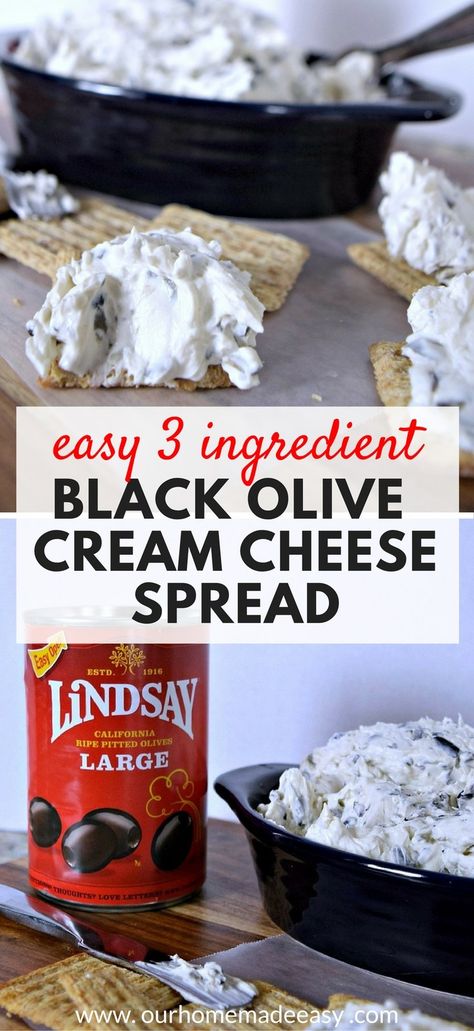 Make this easy appetizer with only 3 ingredients! Black Olive Cream Cheese Dip #sponsored Olive Cream Cheese Dip, Olive Cream Cheese, Pilsbury Recipes, Olive Appetizer, Olive Dip, Friendsgiving Food, Cream Cheese Dip, Cream Cheese Spread, Pastas Recipes