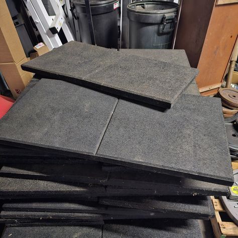 26 total Rubber Floor Tiles. https://www.bigfitness.com/new-equipment/gym-flooring/used-gym-flooring 38" by 19" rubber flooring tiles. 5 square feet each. 1.5" thick. New, never used, just a little dusty. Didn't weigh them but there about 25-30lbs each. 130 square feet total. Great for putting under weights or your home gym area. Also good for outdoor play areas. Cost $80 each new (about $2000) Pick up at Big Fitness for $500 Rubber Floor Tiles, Outdoor Play Areas, Rubber Tiles, Flooring Tiles, Play Areas, Gym Flooring, Rubber Flooring, Play Area, Floor Tiles