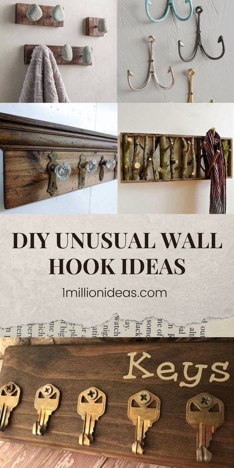 They are inexpensive, even free. Like common hooks, they are fully functional as well so you can use them to hang other decorative items, bags, towels, coats, or just about anything you need. You can use them for any room you want, for kids’ rooms, kitchens, bathrooms, and anywhere else in the home that you need them. Farmhouse Hooks On Wall, Kitchen Wall Hooks Ideas, Hook Decorating Ideas, Diy Hooks For Hanging Coats, Fun Coat Hooks, Diy Wall Mounted Coat Rack, Closet Hooks Ideas, S Hooks Ideas, Bathroom Robe Hook Ideas