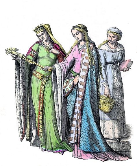 Middle Ages fashion history in Germany. | World4 13th Century Fashion, Middle Aged Women Fashion, Middle Ages Clothing, Aged Clothing, Gothic Costume, Empire Romain, Late Middle Ages, Early Medieval, Early Middle Ages