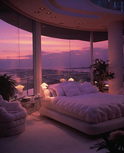 Rich Bedroom, Penthouse Aesthetic, 80s Interior Design, Studio Bed, 80s Interior, Beautiful Bedroom Decor, Dream Apartment Decor, Future Apartment Decor, Bedroom Luxury