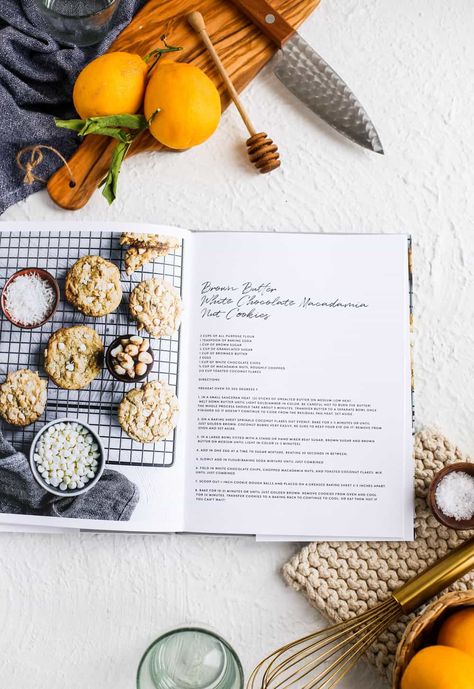 Mother's Day Gift Idea: Cookbook with Artifact Uprising Cookbook Photography Inspiration, Recipe Book Photography, Cookbook Styling, Photobook Ideas, White Chocolate Macadamia Nut Cookies, Recipe Book Design, Cookbook Design, Cooking Book, White Chocolate Macadamia