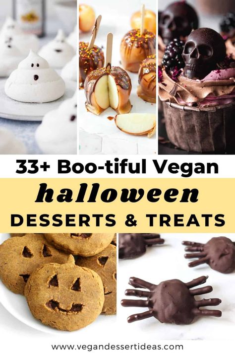 33 Vegan Halloween Desserts & Treats (Spooky + Cute!) - Vegan Dessert Ideas Vegan Spooky Desserts, Halloween Vegan Desserts, Vegan Fall Treats, Halloween Food Vegan, Vegan Candy Corn, October Dessert, Vegan Dessert Ideas, Vegan Halloween Treats, Vegan Halloween Desserts