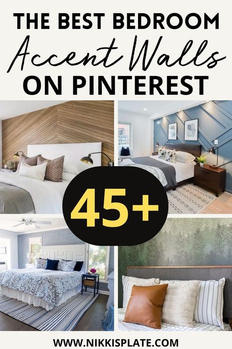 45 Best Bedroom Accent Walls on Pinterest; An accent wall is a great way to add personality to a room. Here are the top bedroom accent wall ideas trending on Pinterest! {best bedroom accent walls, bedroom accent wall ideas, best bedroom accent wall ideas, bedroom wall ideas, master bedroom accent walls, accent walls} Timeless Accent Wall Bedroom, Mastbedroom Accent Wall, Spare Bedroom Wall Ideas, Master Bedrooms Decor Feature Wall, Accent Master Bed Wall, Corner Accent Wall Bedroom, Bedrooms Wall Ideas, Wall Behind Bed Ideas Interior Design, Bedroom Color Inspirations Accent Wall