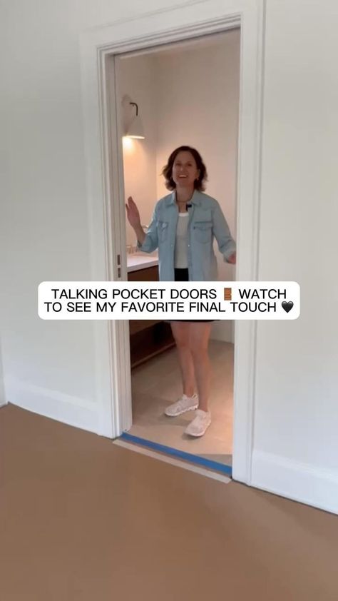 Erin Stetzer | Talking pocket doors today 🚪💫 And, sharing my favorite final touch to make pocket door systems beautiful 🖤✨ Design:… | Instagram Pocket Door Sizes, Paint Pocket Door, Pocket Door Ensuite, Pocket Door With Lock, Emtek Pocket Door, Diy Pocket Door How To Build, Dutch Pocket Door, Double Pocket Doors Bathroom, Pantry Pocket Door Ideas