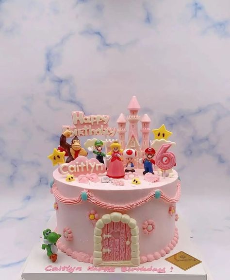 Super Mario Princess Peach Birthday, Super Mario Bros Party Ideas Girl, Princess Peach Cake Birthdays, Super Mario Cake Ideas, Mario Cake Ideas, Princess Peach Cake, Princess Peach Party, Mario Birthday Cake, Papa Birthday