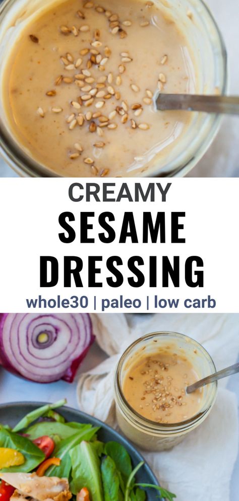 Toasted Sesame Ginger Dressing, Honey Sesame Dressing, Creamy Sesame Salad Dressing, Whole 30 Asian Salad, Salad Dressing Recipes Asian, Healthy Sesame Dressing, Vegan Keto Salad Dressing, Roasted Sesame Sauce, Roasted Sesame Salad