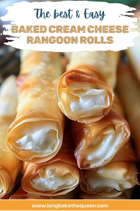 Transform your snack game with Baked Cream Cheese Rangoon Rolls! These crispy delights are easy to make and perfect for any gathering. Get the recipe now and dive into creamy goodness. Pin it for later and make your next party unforgettable! Cream Cheese Rangoon Dip, Cream Cheese Rangoon Rolls Recipe, Thai Cheese Rolls, Baked Cream Cheese Rangoon Rolls, Lebanon Bologna Cream Cheese Roll Ups, Cream Cheese Ragoons Baked, Cheese Ragoons Recipe, Cream Cheese Rangoon Rolls, Food For Small Gathering