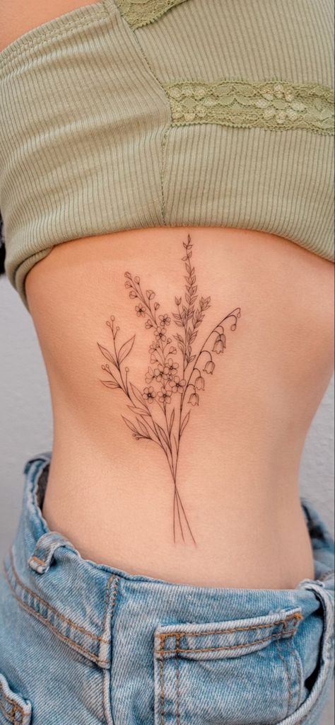 Washington Flower Tattoo, Lily Of The Valley Lavender Tattoo, Daisy And Lavender Bouquet Tattoo, Aster And Lily Of The Valley Flower Tattoo, Wildflower Tattoo With Lavender, Honeysuckle And Lily Of The Valley Tattoo, Posie Flowers Tattoo, Lily Of The Valley Birth Flower Tattoo, Lily Of The Valley And Snowdrop Tattoo