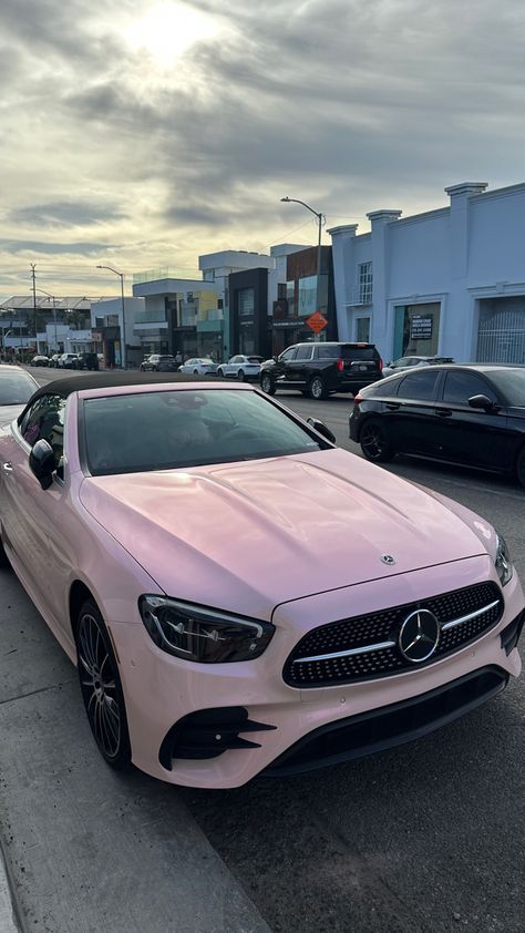 Pink Mercedes Benz Aesthetic, Cute Cars For Women, White And Pink Car, Cute Cars For Teens, Pink Mercedes Benz, Light Pink Car, Pink Mercedes, Pink Car Interior, Pink Bmw