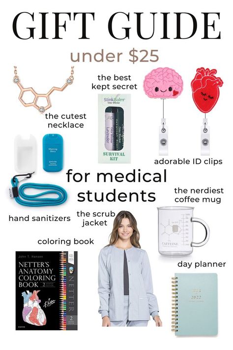 Medical Student Essentials, Pre Pa Student, Gift Ideas For Medical Students, Medicine Gift Ideas, Med School Survival Kit, Gifts For Med Students, Med School Gift Basket, Med School Gift Ideas, Nursing Gifts Ideas