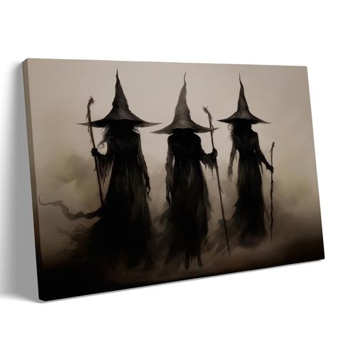 PRICES MAY VARY. Vintage Halloween Aesthetic：Retro Halloween Large Frame wall art Poster size：16*24inchs.Whimsical ghost art already stretched on solid wooden frames, gallery wrapped, with hooks and accessories, ready to hang. The painting can be easily hung in any room you like and is very convenient. Enjoy a hassle-free setup that takes just a few minutes,Perfect for adding an eerie magical touch to any room this wall art features a captivating design that embodies the spirit of the season. Hi Vintage Halloween Prints, Halloween Canvas Paintings, Witch Wall Art, Imprimibles Halloween, Gothic Artwork, Halloween Room, Three Witches, Halloween Wall Decor, Vintage Witch