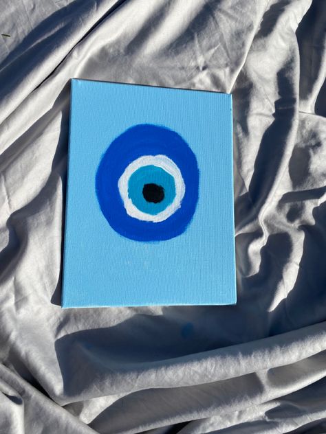 Canvas Painting Ideas Evil Eye, East Painting Ideas Beginners Canvas, Evil Eye On Canvas, Easy Evil Eye Painting, Evil Eye Painting Canvases Easy, Spiritual Paintings Easy Aesthetic, Tiny Paintings Simple Easy, Evil Eye Acrylic Painting, Aura Painting Art Easy