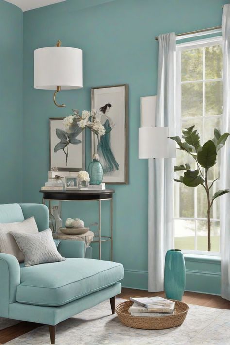 Discover the soothing allure of Tame Teal (SW 6757) in your daily interior designer routine. Embrace the calm and serenity of this top paint color for 2024! #Ad #homedecor #homedesign #wallpaints2024 #Painthome #interiorarchitecture Wall Colors Green Living Room Colors Bright Living Room Colors Apartment Renovation Living room Remodeling Modern Paint Colors 2024 Light Turquoise Living Room, Tourquise Living Room, Teal Accents Living Room, Teal Walls Living Room, Colorful Living Room Bright, Renovation Living Room, Paint Colors 2024, Peaceful Colors, Teal Paint Colors