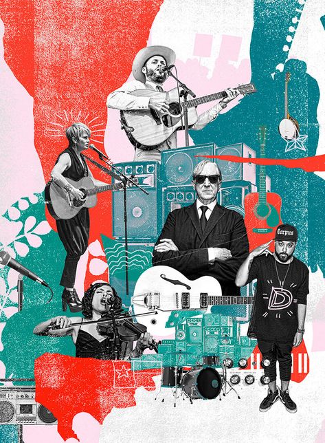 Contemporary Collage, Texas Music, Texas Monthly, Illustration Projects, Digital Collages, Art Articles, Collage Book, Mixed Media Illustration, Collage Art Projects