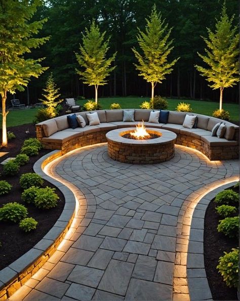 Patio And Yard Design, Yard Exterior Design, Pavers Off Concrete Patio, Patio Porch Ideas Backyards, Curved Paver Patio Ideas, Garden Ideas With Pergola, Deck Paint Colors Ideas Patio, Curved Concrete Patio Ideas, Outdoor Patio Landscaping Ideas