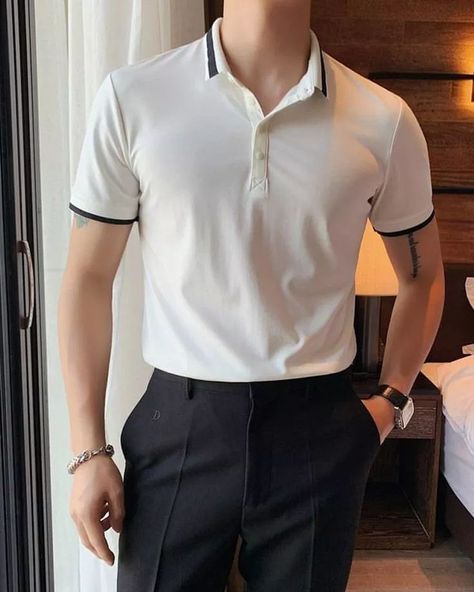 Outfit Cowok, Polo Shirt Outfits, Mens Business Casual Outfits, Shirt Outfit Men, Polo Outfit, Classy Outfits Men, Sleeve Placket, Men Fashion Casual Shirts, Stylish Men Casual