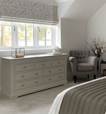 Toulouse Furniture Collection | Top Furniture 2 Chest Of Drawers In Bedroom, Draws In Bedroom, Long Chest Of Drawers Bedroom, French Grey Bedroom, Grey House Decor, Bedroom Alcove Ideas, Master Room Inspiration, Bedroom Chest Of Drawers Styling, White Chest Of Drawers Bedroom