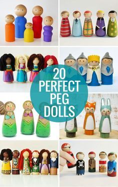 20 Perfect Peg Dolls - for all kind of pretend play! Wooden Peg Doll Ideas, Peg Doll Ideas, Peg Dolls Ideas, Diy Peg Dolls, Wood Rocking Horse, Clothespin Doll, Wooden Peg Dolls, Wood Peg Dolls, Doll Diy