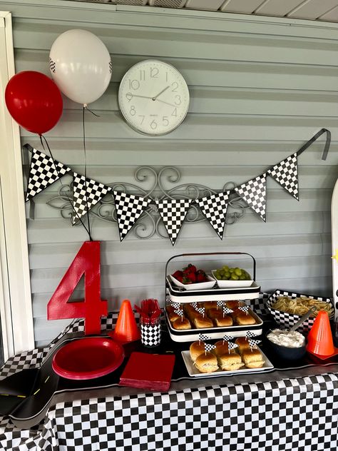 Need four speed. Fourth birthday party decor. Need Four Speed Birthday Theme Food, Forth Birthday Themes, 4 Ever Young Party Theme Boy, Boys Fourth Birthday Ideas, 4 Ever Young Party Theme, Need Four Speed Birthday Party, Need Four Speed Party, Four Ever Young Party Theme Boy, Boy 4th Birthday Party Themes