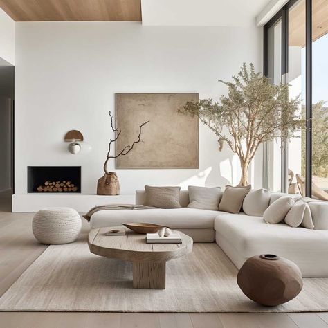 Modern Natural Minimalist Home, Neutral And Natural Living Room, Minimum Living Room Decor, Interior Design Living Room Neutral, Furniture Inspo Living Rooms, Modern Wabi Sabi Living Room, Modern Open Space Living Room, Architecture Living Room Design, Living Room Interior Minimalist