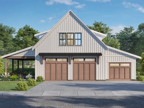 090G-0011: Garage Apartment Plan with Workshop and Boat Storage 3 Car Garage With Apartment Above, Affordable Barndominium, Barn Garage Plans, Barn Style Garage, Garage With Living Quarters, Barn With Living Quarters, Garage To Living Space, Barn Plan, Barn Apartment