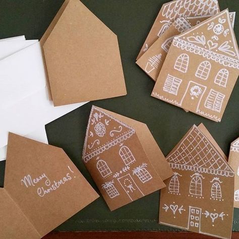 Gingerbread House Cards, Joululahjat Diy, House Cards, Christmas Cards Kids, Simple Christmas Cards, Homemade Christmas Cards, 카드 디자인, Handmade Christmas Tree, Christmas Tree Cards