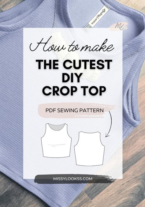 DIY cute tops Simple Syprosjekter For Nybegynnere, Crop Top Sewing, Top Pattern Sewing, Sewing Patterns Free Beginner, Tank Top Sewing Pattern, Crop Top Sewing Pattern, Diy Crop Top, Beginners Sewing, Sewing Top