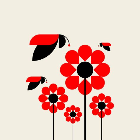 Flower Geometric Illustration, Flat Poster Design, Flower Photography Art, Flower Vector Art, Geometric Flowers, Geometric Illustration, Flower Geometric, Design Studio Logo, Flowers Graphic