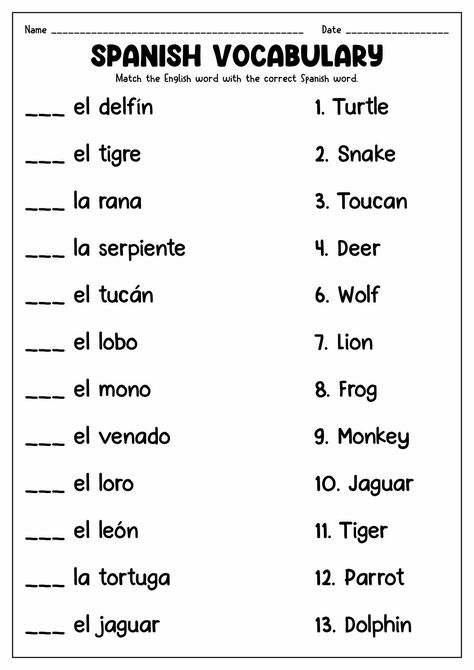 Grab these Spanish worksheets for kids to help them learn animals in Spanish! Spanish To English Worksheets, Spanish Advanced, Spanish Words For Kids, Spanish Practice Worksheets, Beginner Spanish Worksheets, Preschool Spanish Lessons, Spanish Homework, Classroom 2023, Spanish To English