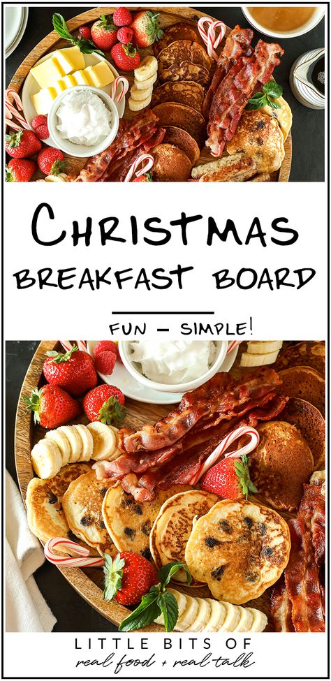 Christmas Party Food Breakfast, Celebration Breakfast Ideas, Holiday Breakfast Charcuterie Board, Holiday Brunch Board, Pancake Board Breakfast Recipes, Christmas Breakfast Charcuterie Board Kids, Christmas Breakfast Grazing Board, Christmas Morning Breakfast Charcuterie, Xmas Breakfast Board