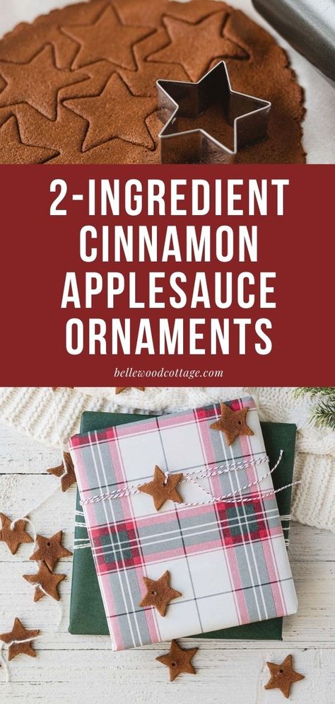 These 2-ingredient cinnamon applesauce ornaments are so easy to make (especially with kids)! The dough is just two ingredients (no glue) and you can either pop these in the oven to dry or choose the "no-bake" air-dry version. Use the dough to cut out shapes for ornaments, gift tags, garlands, and more. And don't stop there, once the cinnamon ornaments are dry, you can decorate to your heart's content! A great Christmas craft for kids and grown-ups alike! Applesauce And Cinnamon Ornaments, Cinnamon Garland, Cmas Gifts, Cinnamon Ornament Recipe, Applesauce Ornaments, Cinnamon Applesauce Ornaments, Prek Christmas, Cinnamon Applesauce, Cinnamon Hearts