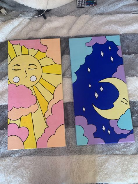 Trendy acrylic painting #acrylic #aesthetic Inspo: @Stacy McEvoy Caunt Moon Acrylic, Small Canvas Paintings, Hippie Painting, Simple Canvas Paintings, Cute Canvas Paintings, Easy Canvas Art, Canvas Drawings, Soyut Sanat Tabloları, Canvas Painting Designs