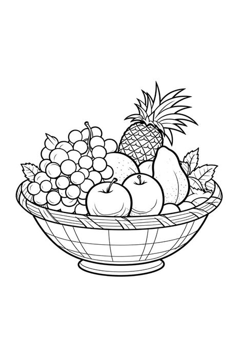 Basket Coloring Page, Fruit Basket Drawing, Vegetable Coloring Pages, Vegetable Drawing, Monster Truck Coloring Pages, Free Kids Coloring Pages, Basket Drawing, Fruit Coloring Pages, Farm Animal Coloring Pages